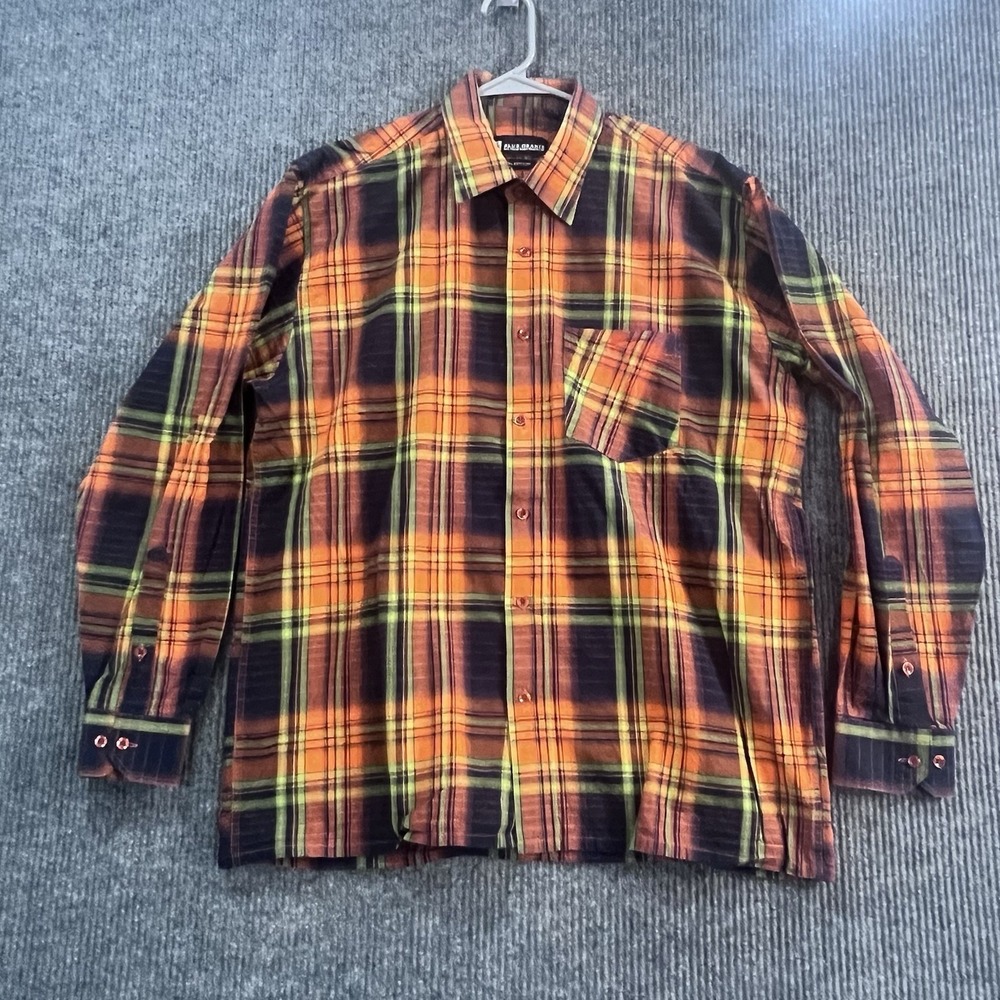 Blue Oranze Mens Orange Plaid Button Up Shirt 100% Cotton Small
